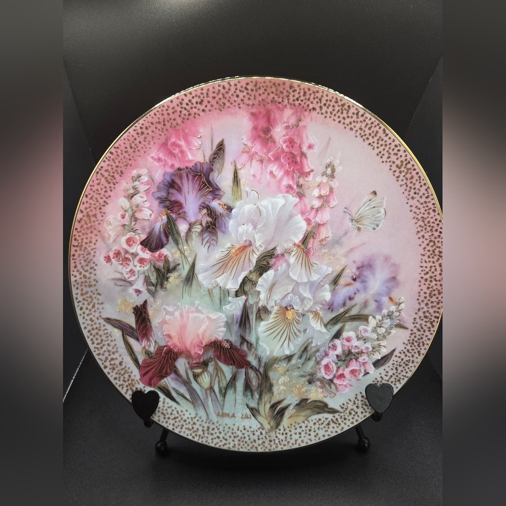 Floral Decorative Plate with Pink and Purple Accents Vintage Antique Plate